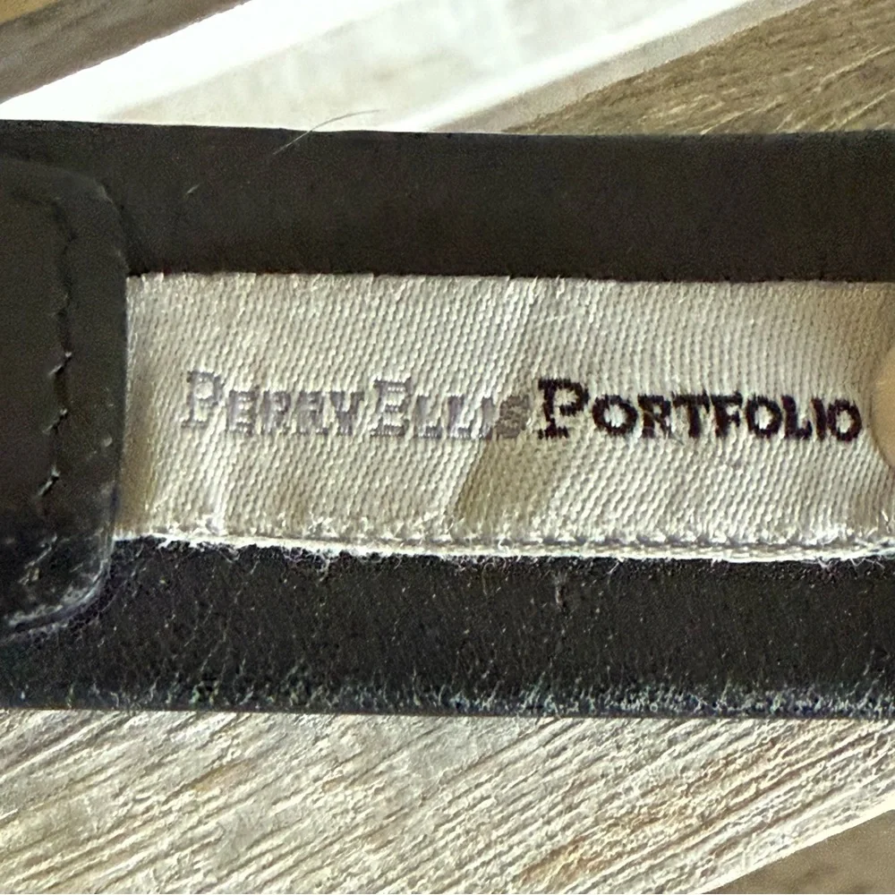 Perry Ellis Portfolio Men's Black Full Grain Cowhide‎ Belt Silver Buckle 44
